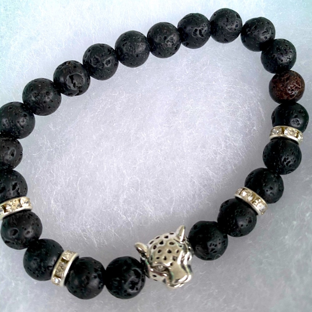 Black Lava Stone Leopard 🐆 Men’s Bracelet